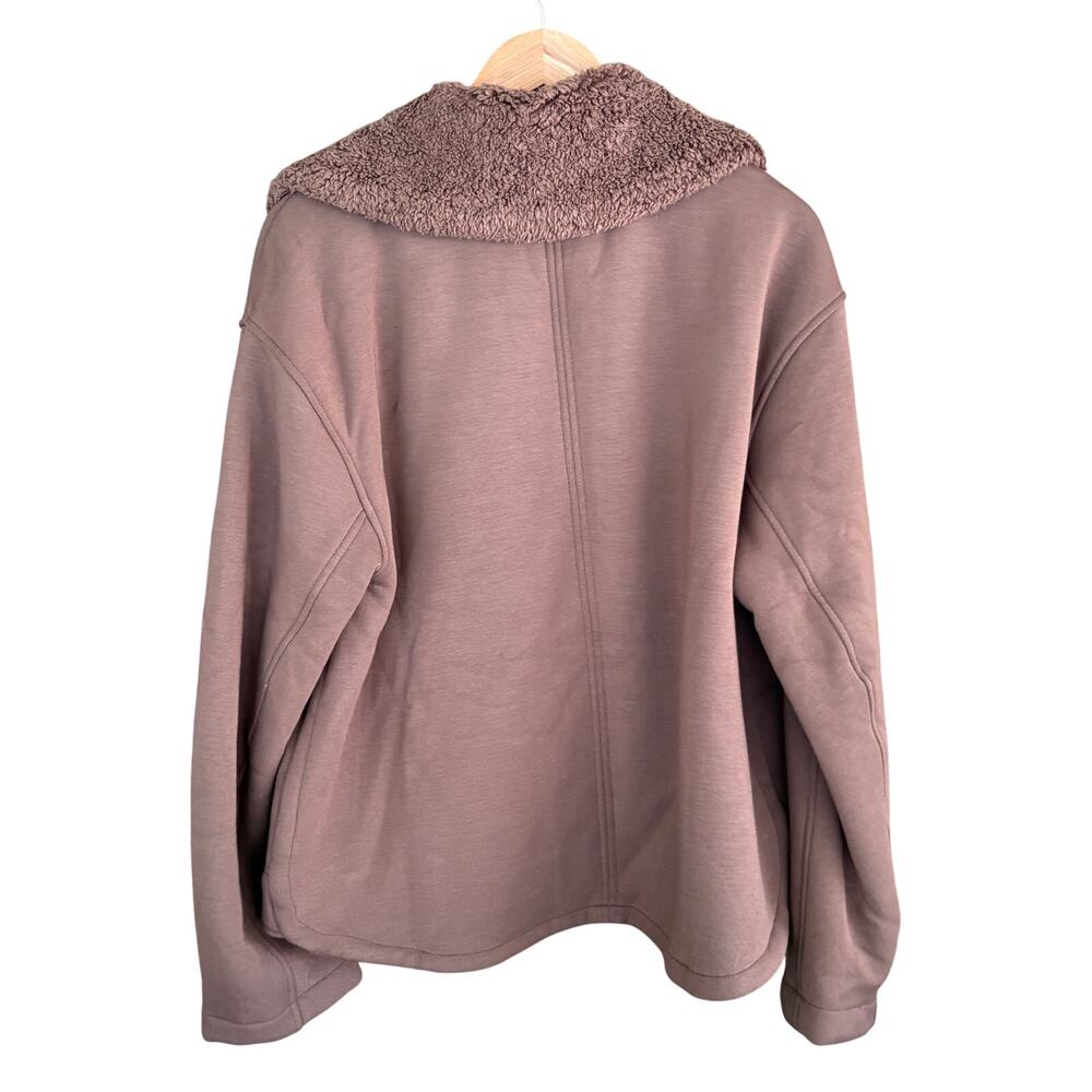Athleta Westbound Sherpa Jacket L Brown Fleece Bomber Zip Coat Western Boho - Picture 6 of 9